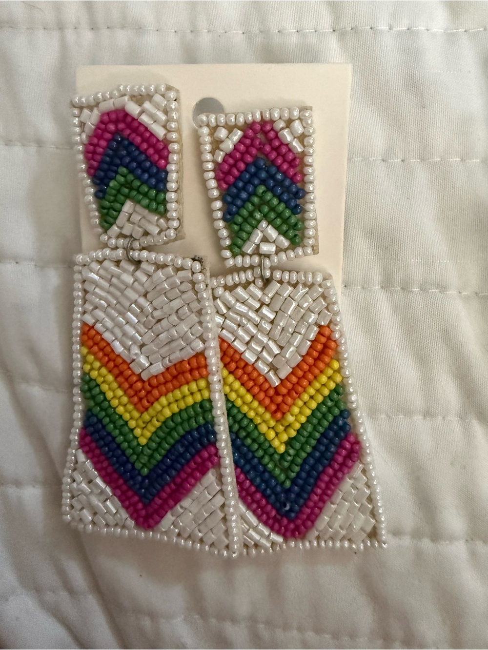 Source Unknown Rainbow Chevron Beaded Drop Earrings